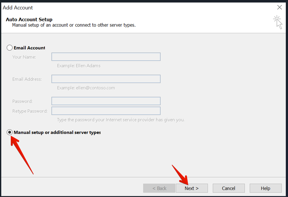 Select Manual setup or additional server types