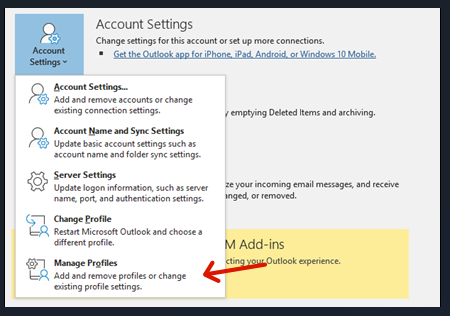 Select Manage Profiles from the Account Settings menu