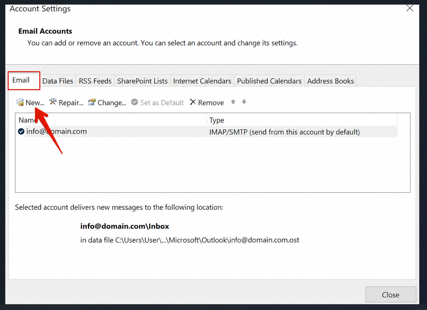 Select the Email tab and click New