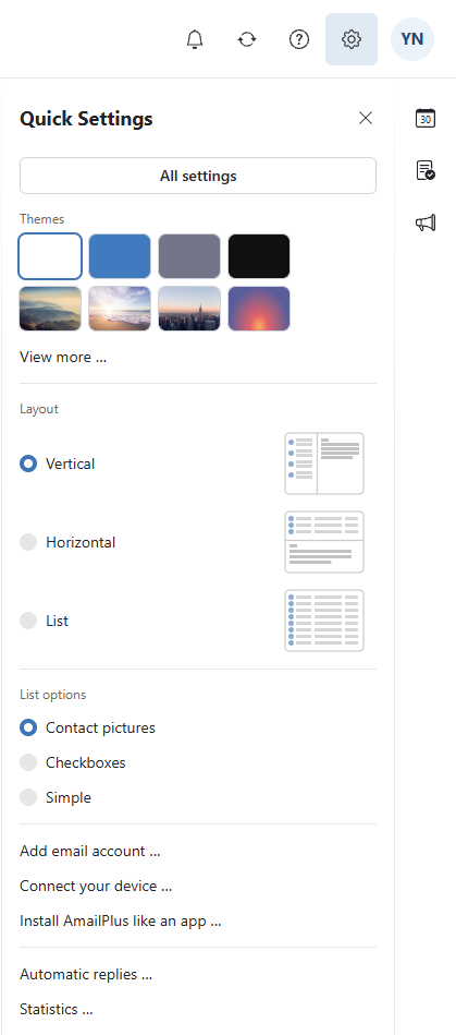 AmailPlus Quick Settings with Connect your device