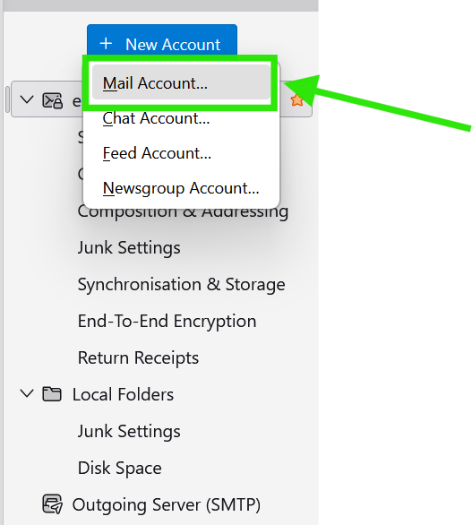 Thunderbird Mail Account option