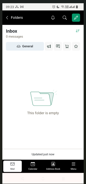 Open the installed webmail app and view your Inbox