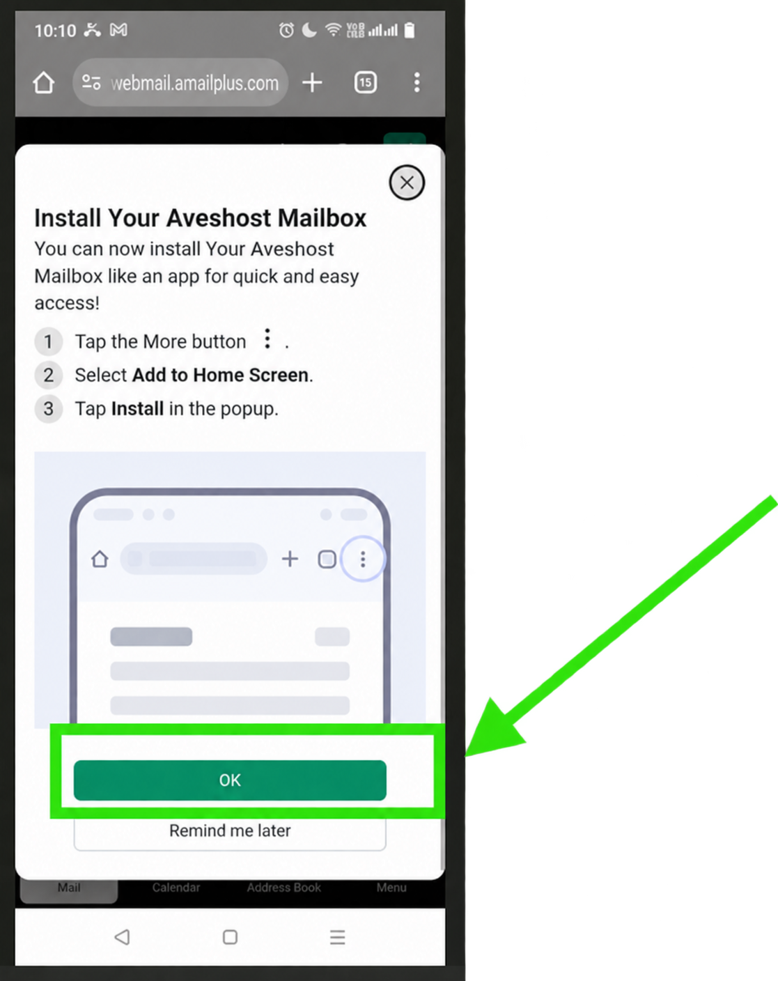 Read the mailbox installation instructions and tap OK