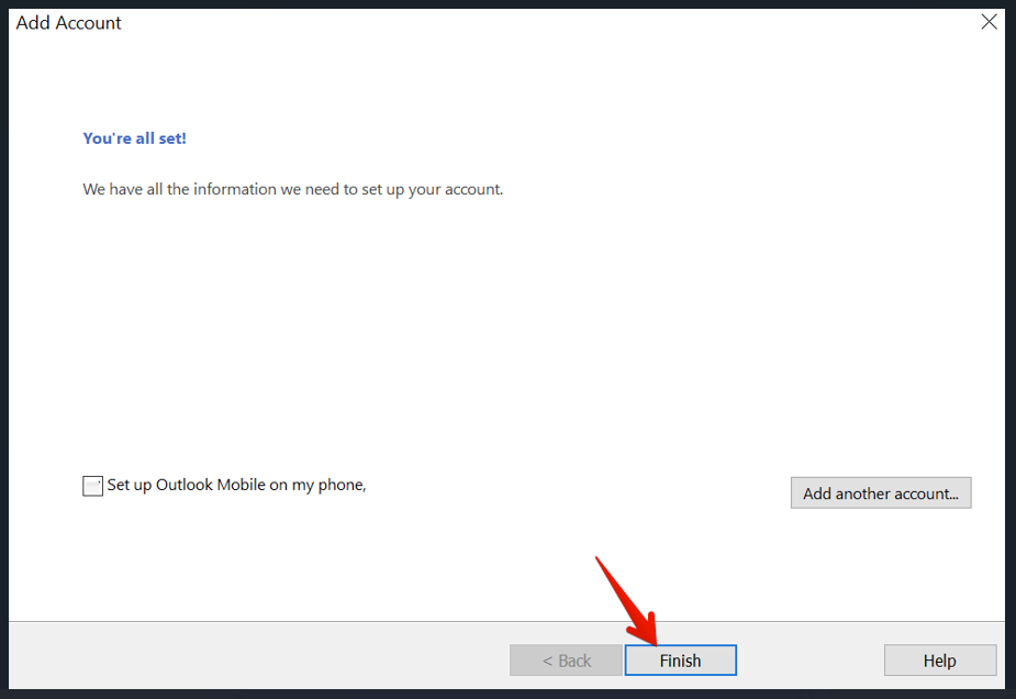 Click Finish to complete Outlook Classic setup